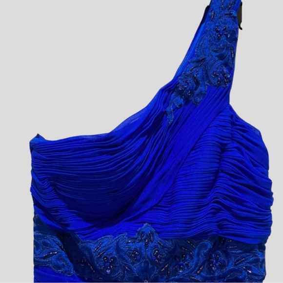 Moving Sale! NWT Sue Wong one shoulder Sapphire beaded; measurements in pix. - Picture 3 of 9